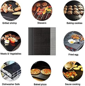 Set de 2 covorase pentru gratar BJ, teflon, negru, 40 x 30 cm - Img 4