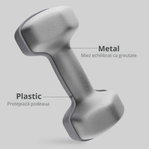 Set de 2 gantere hexagonale, antiaderente, metal/plastic, gri, 26 x 12 x 12 cm, 10 KG, Resigilat, Grad A - Img 6