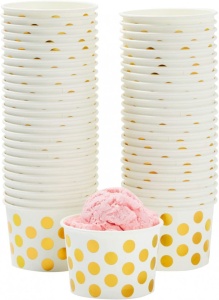 Set de 50 cupe pentru inghetata Blue Panda, hartie, alb/auriu, 8,9 x 5,6 cm , 237 ml - Img 4