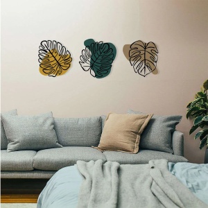 Set decoratiuni de perete Re-Bloom, 3 piese, model frunze, metal/lemn, multicolor - Img 5