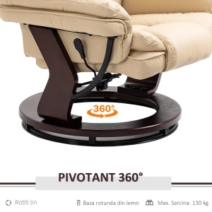 Set fotoliu relax rotativ 360° reclinabil + pouf, piele PU, tetiera, Bej - Verificat A · Re-Bloom - Img 6