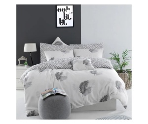 Set husa pilota + 2 fete de perna, 65% bumbac/35% poliester, 200x220 cm + 2x50x70 cm, 120 fire, inchidere nasturi/plic, lavabil 30°C, gri/alb - Verificat A · Re-Bloom