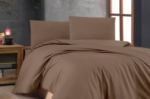 Set husa pilota + fata de perna, bumbac ranforce 100%, 135x200 cm + 80x80 cm, lavabil 40°C, maro - Verificat A · Re-Bloom