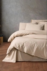Set husa pilota + fata de perna, bumbac ranforce 100%, 135x200 cm + 80x80 cm, bej - Verificat A · Re-Bloom