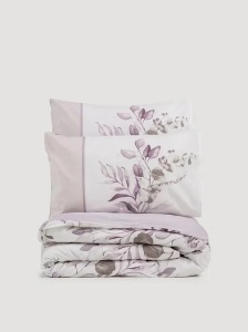 Set husa pilota + fata de perna, bumbac ranforce 100%, 140x200 cm + 60x60 cm, 145 fire, imprimeu pigmentat, nasturi/plic, violet/alb - Verificat A · Re-Bloom - Img 3