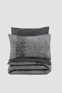 Set husa pilota + fata de perna, bumbac ranforce 100%, 155x220 cm + 80x80 cm, gri - Verificat A · Re-Bloom - Img 3
