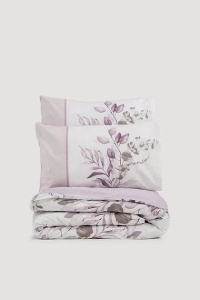 Set husa pilota + fata de perna, bumbac ranforce 100%, 155x220 cm + 80x80 cm, alb/violet - Verificat A · Re-Bloom - Img 2