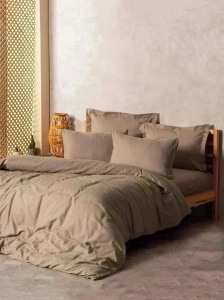Set husa pilota + fata de perna, percala bumbac 100%, 135x200 cm + 80x80 cm, taupe - Verificat A · Re-Bloom