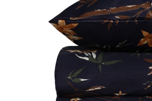 Set husa pilota + fata de perna, satin bumbac 100%, 155x220 cm + 80x80 cm, lavabil 40°C, albastru inchis/auriu - Verificat A · Re-Bloom - Img 2