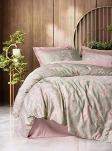 Set husa pilota + fata de perna, satin bumbac 100%, 155x220 cm + 80x80 cm, pudra - Verificat A · Re-Bloom