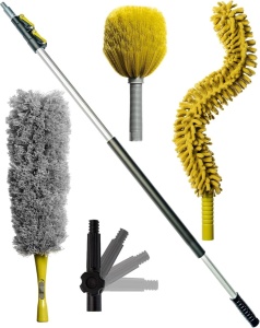 Set maner telescopic si 3 pamatufuri DocaPole, aluminiu/plastic/microfibra, galben/argintiu/gri, 3,6 m