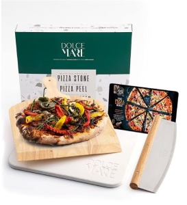 Set Piatra copt, lopata lemn si cutit pizza, DOLCE MARE, 38 cm x 30 cm x 1, 5 cm, Alb, Resigilat, Grad A