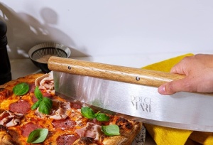Set Piatra copt, lopata lemn si cutit pizza, DOLCE MARE, 38 cm x 30 cm x 1, 5 cm, Alb, Resigilat, Grad A - Img 3