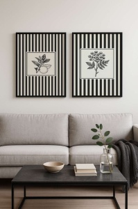Set tablou decorativ Re-Bloom, 2 piese, MDF/lemn masiv, alb/gri/negru, 50 x 70 cm - Img 3