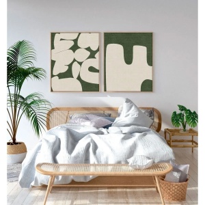 Set tablou decorativ Re-Bloom, 2 piese, MDF/lemn masiv, natur/alb/verde, 50 x 70 cm