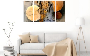 Set tablou decorativ Re-Bloom, 3 piese, model abstract, lemn/panza, multicolor - Img 4