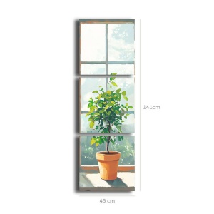 Set tablou decorativ Re-Bloom, 3 piese, model copacel in ghiveci, panza/lemn, multicolor, 45 x 141 cm - Img 2