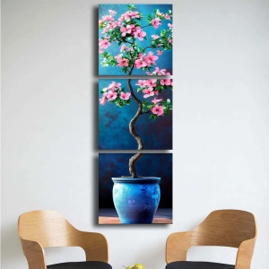 Set tablou decorativ Re-Bloom, 3 piese, model floral, lemn/panza, multicolor, 45 x 45 cm