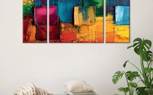 Set tablou decorativ Re-Bloom, 3 piese, panza/lemn, multicolor - Img 4