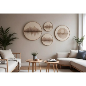 Set tablou decorativ Re-Bloom, 4 piese, natur/gri, lemn masiv - Img 2
