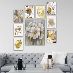 Set tablou decorativ Re-Bloom, 9 piese, model floral, MDF, multicolor, 70 x 70 cm - Img 3