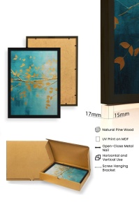 Set tablouri decorative Re-Bloom, 3 piese, MDF/lemn masiv, albastru/auriu, 50 x 70 cm - Img 4