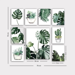 Set tablouri decorative Re-Bloom, 9 piese, MDF, alb/verde - Img 2