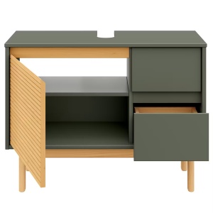 Stady dulap pentru lavoar 83x62x35 cm, 1 usa, 2 sertare, lemn masiv pin lacuit, verde/natur - Verificat A · Re-Bloom - Img 3