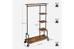 Stand pentru depozitarea hainelor Vasagle, metal/PAL, negru/maro rustic, 103,5 x 40 x 174,5 cm, Resigilat, Grad A - Img 5