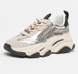 Steve Madden, Pantofi sport cu garnituri de piele intoarsa, Argintiu, 37, Resigilat, Grad A - Img 3