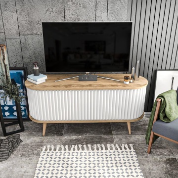 Stor comoda TV 180x43x60 cm, PAL, 2 usi, picioare plastic, stejar si alb - Verificat A · Re-Bloom