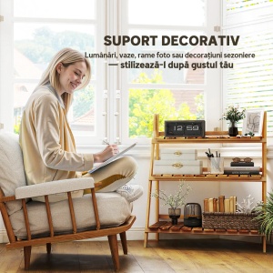 Suport pliabil pentru plante cu 3 niveluri, lemn de brad, 80x37x93 cm pliat 80x6.5x99 cm, capacitate 50kg, lemn natural - Verificat A · Re-Bloom - Img 5