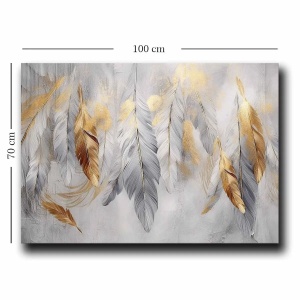 Tablou decorativ canvas 70x100 cm, panza 100% grosime 2.8mm, rama lemn pin 100%, gri/auriu - Verificat A · Re-Bloom - Img 4