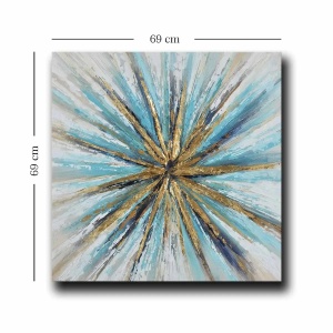 Tablou decorativ canvas abstract 69x69 cm, panza 100% grosime 2.8mm, rama lemn pin 100%, albastru/auriu - Verificat A · Re-Bloom - Img 2