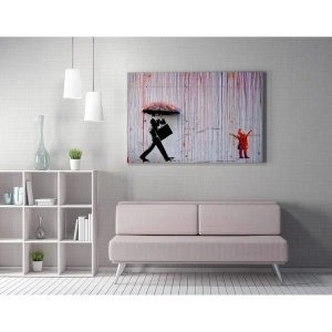 Tablou decorativ canvas Banksy model Ploaie colorata, 70x100 cm, 50% bumbac/50% poliester, imprimare digitala, cadru lemn 2x3 cm, multicolor - Verificat A · Re-Bloom - Img 2