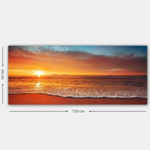 Tablou decorativ canvas model apus de soare 120x50 cm, panza premium/lemn, peisaj marin romantic, tonuri calde, multicolor - Verificat A · Re-Bloom - Img 4