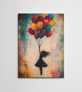 Tablou decorativ canvas model fetita cu baloane, 50x70 cm, panza/lemn, multicolor - Verificat A · Re-Bloom - Img 4