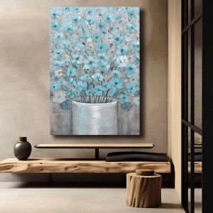Tablou decorativ canvas model floral, 70x100 cm, panza/lemn, albastru/gri - Verificat A · Re-Bloom - Img 3
