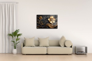 Tablou decorativ floral pe sticla acrilica 44x66 cm, 100% acril optic 3 mm, auriu/negru - Verificat A · Re-Bloom - Img 4