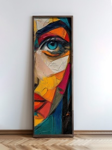 Tablou decorativ model fata MDF/lemn masiv 40x120x3.5 cm, format vertical, design artistic modern, multicolor - Verificat A · Re-Bloom - Img 3