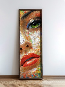 Tablou decorativ model femeie, MDF/lemn pin, 40x120x3.5 cm, MDF 3mm, imprimare UV, format panoramic, multicolor - Verificat A · Re-Bloom - Img 5