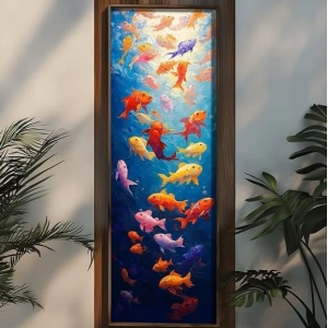 Tablou decorativ model pestisori MDF/lemn masiv pin 40x120x3.5 cm, MDF 3mm, imprimare UV, format panoramic, multicolor - Verificat A · Re-Bloom - Img 2