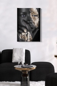 Tablou decorativ Re-Bloom, Femeie Afracian, panza/lemn, negru/argintiu, 50 x 70 cm - Img 2