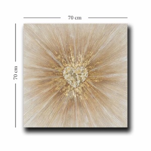 Tablou decorativ Re-Bloom, lemn/panza, bej/auriu, 70 x 70 cm - Img 2