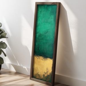 Tablou decorativ Re-Bloom, MDF/lemn masiv, verde/auriu/maro, 40 x 120 x 3,5 cm - Img 4