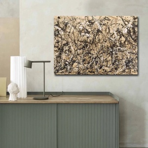 Tablou decorativ Re-Bloom, model abstract, lemn/panza, negru/bej, 70 x 100 cm - Img 2