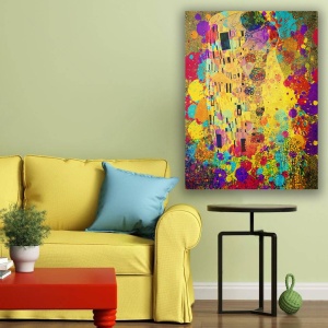 Tablou decorativ Re-Bloom, model abstract, panza/lemn, multicolor, 50 x 70 x 3 cm - Img 3