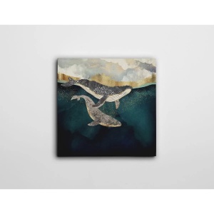 Tablou decorativ Re-Bloom, model balene, panza/lemn, multicolor, 45 x 45 cm - Img 2
