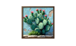 Tablou decorativ Re-Bloom, model cactus, MDF/lemn masiv, multicolor, 50 x 50 x 3,5 cm