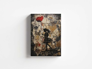 Tablou decorativ Re-Bloom, model Femeie cu un trandafir gigant, panza/lemn, multicolor, 60 x 90 cm - Img 1